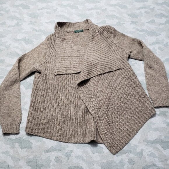 Sweaters - Ralph Lauren Cardigan‎ Womens Medium Brown Open Front Long Sleeve